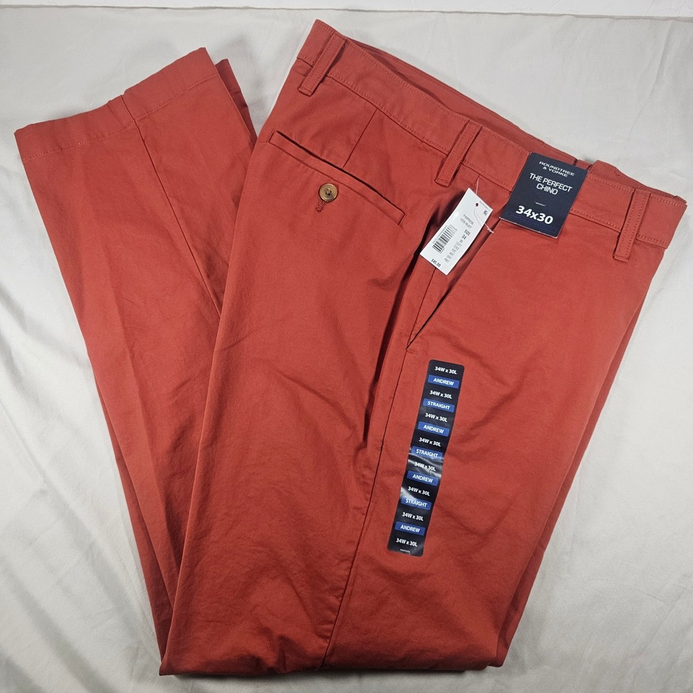 Roundtree & Yorke 34x30 Rust Orange Perfect Chino Andrew Straight Pant NWT 1650
